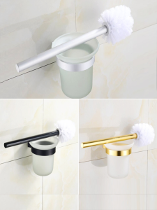 Space Aluminum Toilet Brush Set No Drilling Bathroom Household No Dead Angles Extended Handle Toilet Brush Holder