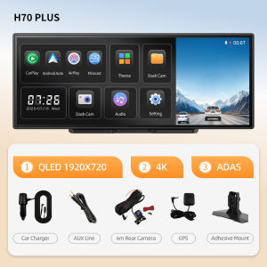 Imagebon 11.4″ H70 Plus Carplay 60fps Dashcam 4K ADAS Wireless Car Play & Android Auto Monitor Dual Video Recording Car DVR