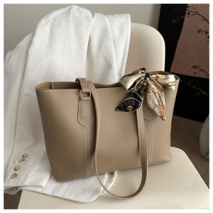 Retro Commuter Tote Bag Pure Color Work Shoulder Bag Double Handle Soft PU Leather Fashionable Trendy Spring 2025 New Style