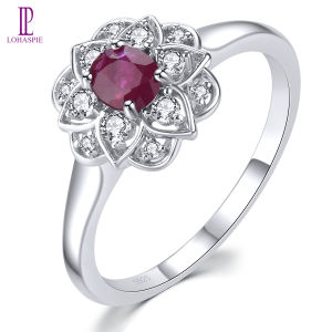 Lohaspie Jewelry Genuine Solid Sterling Silver 925 Ring Original Natural Ruby Ring 925 Silver Ring Women Original Engagement Ring For Women Ruby Stone Original Silver 925 Jewelry