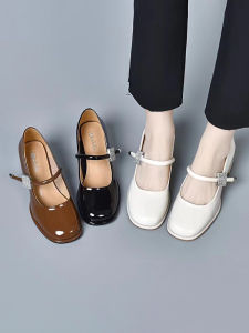 Fairy Style Mary Jane Shoes Womens Spring 2025 New High Heel Patent Leather Chunky Heel Versatile Casual Fashion Single Shoes