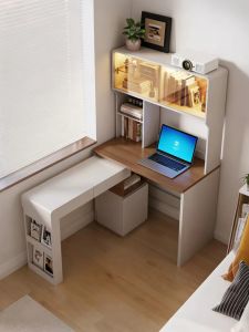 YANGYING | Rotating Folding Study Desk with Bookshelf Extendable Solid Wood