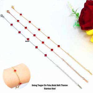 Gelang Tangan wanita Bunga Polos Bolak Balik 6mm Titanium Stainless Steel Anti Karat Anti Luntur