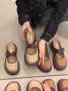 SHO-G200💥 รองเท้าคัชชูแฟชั่นสไตล์ญี่ปุ่น รองเท้าแบบสวมเปิดส้น สีพื้นมินิมอล มีสายคาด งานยางพื้นนิ่ม ใส่สบาย