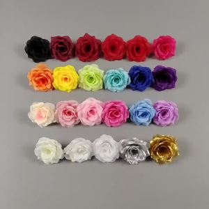 5/10/20PC Gold Artificial Rose Heads for Cake Decorations Fake Fabric Rose Craft Heads Stemless Flower DIY Wedding Party Decor