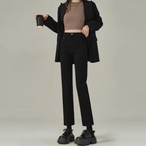 Light Wash Versatile Womens Straight Leg High Waist Slimming Nine-Piece Small Size Denim Jeans Spring Autumn New Arrival