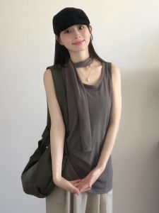 เสื้อกั๊กผ้าลินินสีเทาหลวมๆ สำหรับผู้หญิงในช่วงฤดูร้อนปี 2025 เสื้อแขนกุดแบบลำลองสำหรับผู้หญิงวัย 18-24 ปี