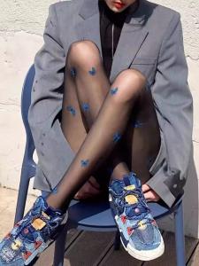 Blue Butterfly Dream Stockings Ultra-Thin Any-Cut Printed Pantyhose Girls Silk Stockings Judoll Butterfly Patterned Tights