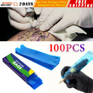 Disposable Tattoo Pen Bags 100pcs Cartridge Tattoo Machine Cover Sleeves PMU Supplies Clip Cord Cover Filter Pen Accessories Tattoo-Pen-Bags-Blue