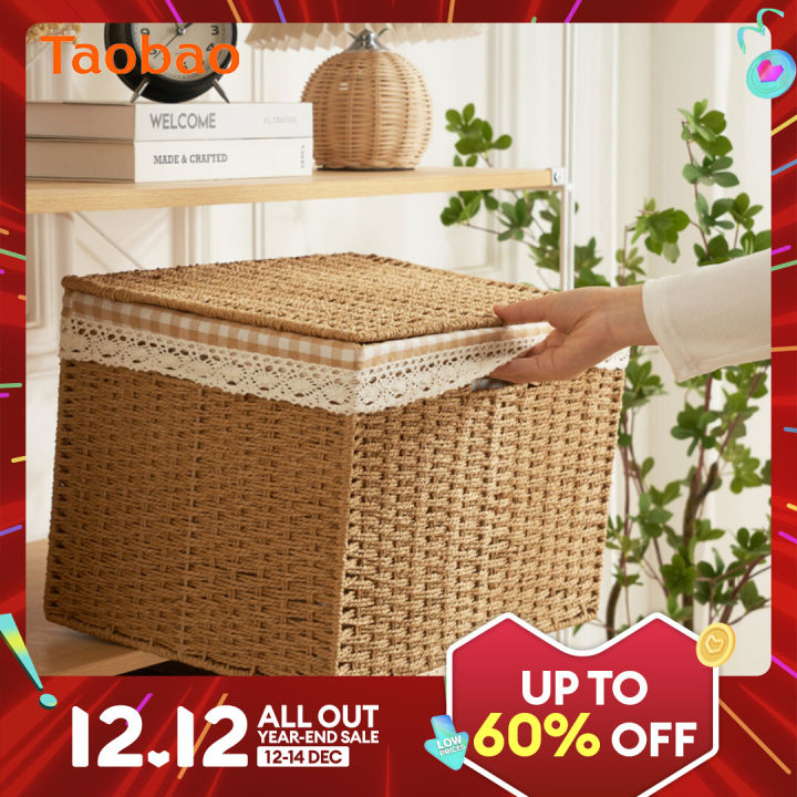 Storage Box Rattan Large Capacity Woven Basket Living Room Sundries