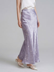 SANGMAN | High Waist Butterfly Vinegar Fiber Fish Tail Style Slim Fit Embroidered Floral Long Dress