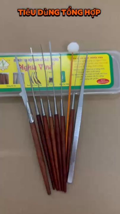 Móc ráy tai bộ 9 dụng cụ chuyên nghiệp cán GỖ Nghĩa Vina có hộp nhựa ...