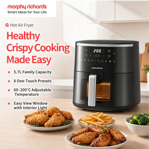 Morphy Richards Hot Air Fryer | 5.7L Family Capacity | 8 One-Touch Presets | 60-200°C Adjustable Temperature | Easy View Window with Interior Light