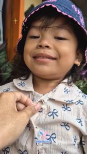 Setelan Anak Perempuan Crop Top Crinkle Cream Motif Pita Umur 1-7 Tahun