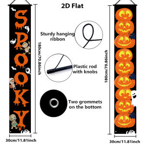 Spooky Halloween Vertical Door Banner Set Mummy Ghost Jack O Lantern Porch Sign for Front Door Outdoor Halloween Party Decor