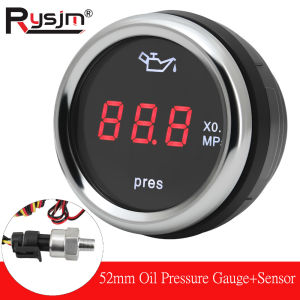 RYSJM | 52m Digital Oil Pressure Gauge With 0-1.0 Mpa Oil Press Sensor 1/8 NPT Oil Press Meter +Flashing Alarm For Car Truck 12V/24V