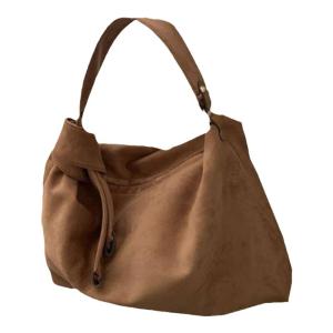 Large Capacity Suede Shoulder Bag Mens Commuter Bag Underarm Crossbody Trendy Korean Style Soft Handle Leisure Zipper Closure