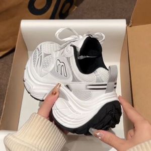 Zhaoluosi Dad Shoes Womens Lightweight Breathable Ultra Soft Sport Shoes Fall New Style Thick Bottom Heightening Casual Fashion