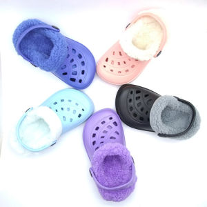 Removable Washable Childrens Cotton Slippers Anti-Slip Fleece Lined Autumn Winter Style Girls Boys Toddler Hole Hole Shoes