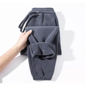 Mens Double-Sided Fleece Drawstring Pants Autumn Winter Thickened Warm Sports Casual Trousers Wear Resistant Loose Fit
