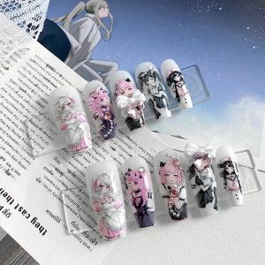 10 ชิ้นทําด้วยมือโลงศพรูปเล็บ เล็บปลอมที่สวยงาม น่ารักอะนิเมะแม่บ้านเล็บ รูปแบบ loli เหมาะสําหรับผู้หญิงใช้