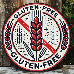 CIFbuy | 2D Metal Sign 8x8 Inch Round Wall Decor Vintage Gluten-Free Design with Wheat Graphic for Restaurant Cafe Kitchen Health Food