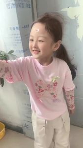 Summer T-shirt for Kids Girls 7-16Years Old Crop Top for Girls Cotton Summer Kids Short Sleeves T-shirt Ice Sleeve Top Korean New Cute Cartoon Fashion