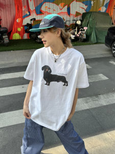 Áo Thun Tay Ngắn Cổ Tròn in Hình Chó Salami Phong Cách Mỹ Cổ Điển Rộng Rãi Cho Nam Mùa Hè Cotton Thường Ngày