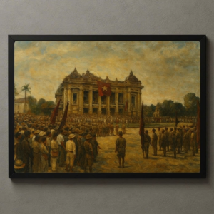 Tranh Nghệ thuật "Quần Chúng Mít Tinh Tại Nhà Hát Lớn" VIETSMART ART - Acrylic 45 x 60cm