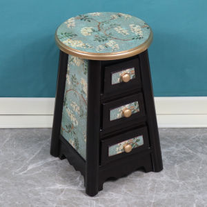 Minimalist Modern Bedroom Stool For Home Creative Three-Drawer Storage round Stool Retro Distressed Make-up Chair Scandinavian