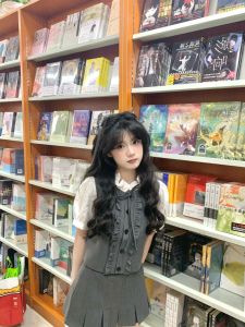 Bộ Đồng Phục Học Sinh Phong Cách Hàn Quốc Ngắn Mùa Hè Viền Bèo Nơ  Áo Hai Dây Cổ Đứng Áo Sơ Mi Xếp Ly Mini Váy Bộ Ba Mảnh