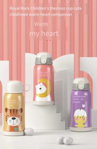 หลอดดูดแก้วฉนวนสำหรับเด็ก Mug Baja Tahan Karat 316ป้องกันแบคทีเรียอัจฉริยะพร้อมฝาปิดถ้วยถ้วยน้ำเด็กลายการ์ตูนน่ารักมูลค่าสูง