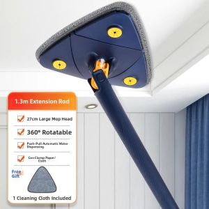 MONLEYTA | Automatic Triangle Mop German Design No Hand Wash Needed Dust Cleaning Ceiling Dirt Removal Extendable Handle Ultra-Fine Fiber