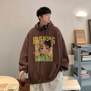 100% Pure Cotton Hoodie Loose Fit Trendy Autumn Winter Mens Clothing Overhead Fleece Lined Sweatshirt Casual Youth Style