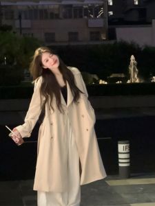 White Korean Style Womens Jacket Coat Spring Autumn New Style Small Size Casual Hepburn Long Sleeve Double Breasted Button