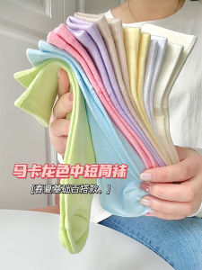 Pure Cotton Mid-Calf Socks for Women Spring Autumn Thin Model Candy Color Fresh Style Summer Breathable Moisture Wicking Short Socks