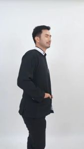 Baju Koko Jasko Dewasa: Baju Pria Muslim Semi Jas Polosan Warna Biru Lis Putih