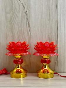 MỘT ĐÔI ĐÈN HOA SEN TRÁI CHÂU TC01-CAO 15CM - ĐÈN BÀN THỜ HOA SEN ĐỔI MÀU CAO