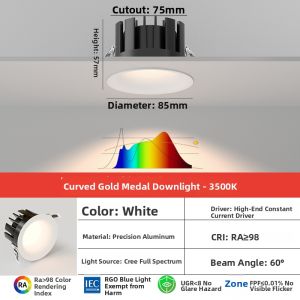 LANTONG | Recessed Downlight for Living Room Ambient Lighting Eye Protection 75mm