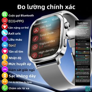 Đồng Hồ Thông Minh Nam 2025 Khám Sức Khỏe Cơ Bản Gọi Bluetooth Đo Axit Uric Mỡ Cơ Thể Theo Dõi Sức Khỏe Năm Bộ Phận Màn Hình AMOLED