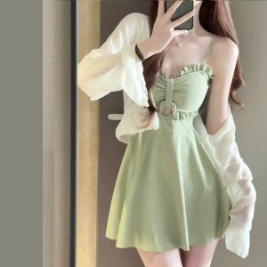 Bathing Suit Womens 2025 New Style Backless Cover up Slimming One Piece Swimsuit for Hot Spring Casual Swimwear Beach Sand