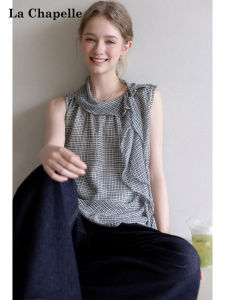 La Chapelle | Stylish Bow Flare Slim Loose Plaid Sleeveless Shirt