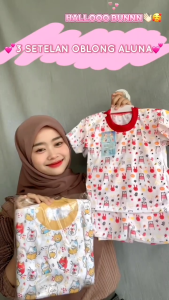 3 Setel Baju Bayi Set Oblong Lengan Celana Pendek 3-15 Bulan Set Pakaian Piyama Motif Aluna