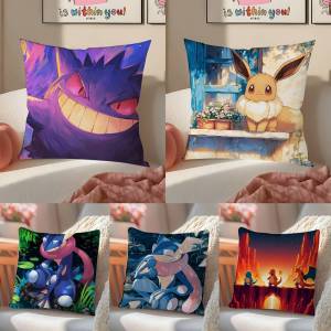 Bandai | Pokemon Totodile Anime Plush Pillow Cover Soft Short Plush Cushion Cover For Sofa Bedroom Home Decor Gift Decoration