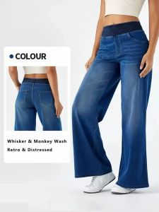 Jeans for Woman Y2k Jeans Baggy Jeans Stretchy Fabric Loose Straight Leg Ribbed Waist Design Modern Trousers Urban Fashion