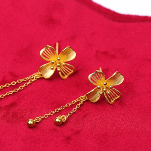 Chow Sang Sang 周生生 999.9 24K Pure Gold Chinese Wedding Collection Osmanthus Fragrans Earrings for Women 94447E Price-by-Weight 4.86g Gold