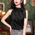 Acetate Satin Sleeveless Shirt Women's Fancy Inner Wear Shoelace Halterneck Vest Summer New Arrival off-the-Shoulder Small Top. 