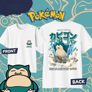 Bandai | Anime Pokémon Snorlax Printed Cotton T-shirt Summer Mens and Womens Harajuku Clothing Fashion Casual Street T-shirt Fan Gifts