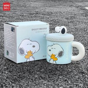 Miniso Snoopy Patterned Ceramic Mugs Cartoon Water Cup Household Water Cup Office Large Capacity Kawaii Water Mug with Lid