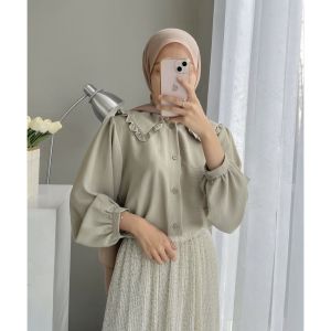 YOFIE BLOUSE CRINCLE AIRFLOW POLOS PREMIUM KERAH MODEL PETERPAN / KEMEJA CRINCLE MODEL KEKINIAN / ATASAN BAJU WANITA CASUAL / OUTFIT OOTD KULIAH